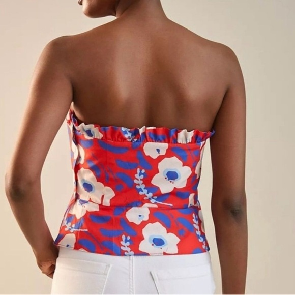 Anthropologie Hutch Strapless Ruffle Top floral red, white, and blue. - Picture 2 of 8